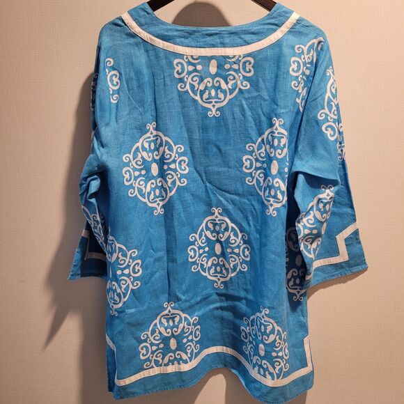 Sarah Spencer Tunic Top Woman 1 X Linen Blue Lagenlook Coastal Resort Boho - Picture 7 of 9